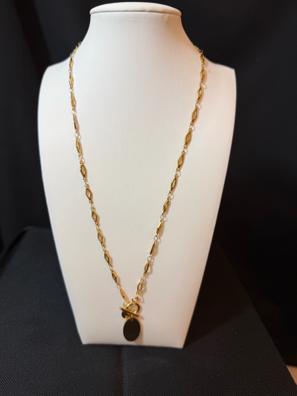 Plunder Gold-Tone Link Necklace with Oval Pendant